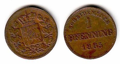 1 Pfennig Kupfer Münze Bayern 1865 (109376)