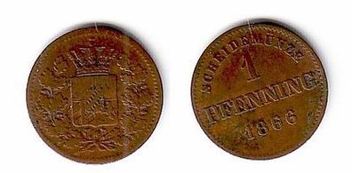 1 Pfennig Kupfer Münze Bayern 1866 (101740)