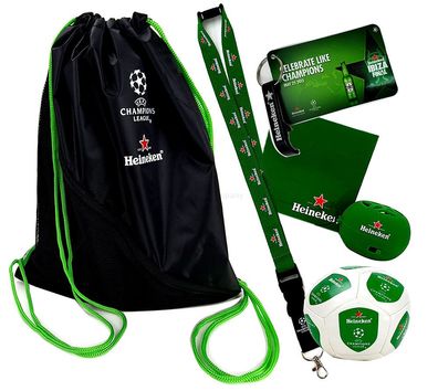 Heineken Set - 6 teiliges Set / Sportbeutel / Schlüsselanhänger / Flaschenöffne