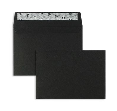 100 Briefumschläge Schwarz 114x162 mm (DIN C6) mit Haftklebung