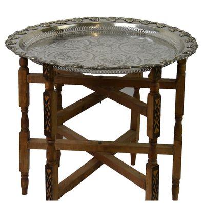 Marokkanischer Tisch Beistelltisch Teetisch orientalisch mit Silbertablett 64 cm