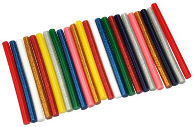 24 Heißklebesticks 7,2mm x 100mm Mini Heißkleber Klebesticks farbig bunt Glitzer