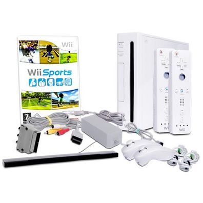 Wii Konsole in Weiss + alle Kabel + 2 Nunchuk + 2 Fernbedienung + Spiel Wii Sports