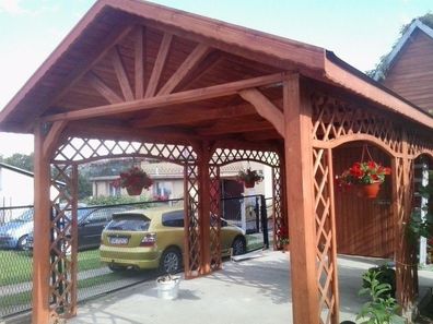 Holzpavillon Gartenlaube Carport Pavillon 750x300 mit Geräteraum NEU!!