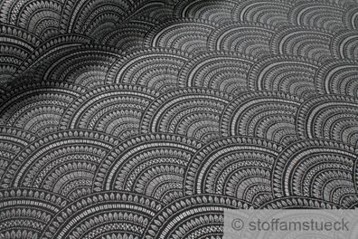 Stoff Polyester Baumwolle Gobelin Welle schwarz silber Japan Muster Seigaiha