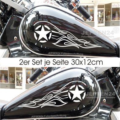 Motorrad Aufkleber Flame US Star 30cm Stern Star Tattoo Farbwahl