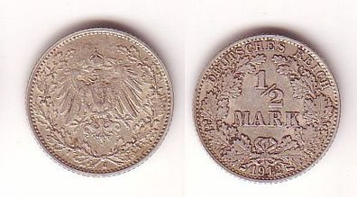 1/2 Mark Silber Münze Deutsches Reich 1912 J (109517)