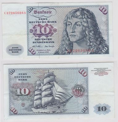 T141173 Banknote 10 DM Deutsche Mark Ro. 270a Schein 2. Jan. 1970 KN CD 7265686 A