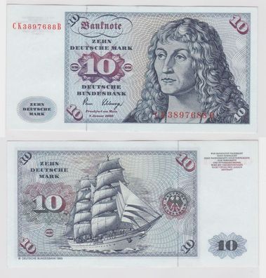 T146279 Banknote 10 DM Deutsche Mark Ro. 286a Schein 2. Jan. 1980 KN CK 3897688 B
