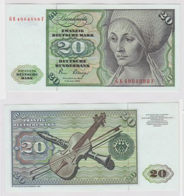 T146807 Banknote 20 DM Deutsche Mark Ro. 287a Schein 2. Jan. 1980 KN GK 4984888 F