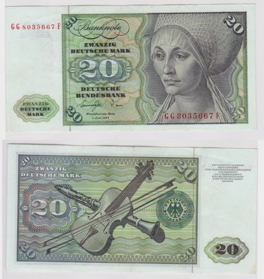 T140406 Banknote 20 DM Deutsche Mark Ro. 276a Schein 1. Juni 1977 KN GG 8035667 F