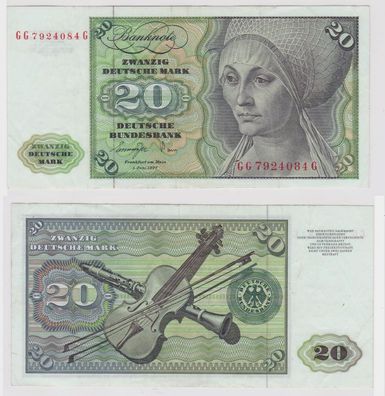 T147246 Banknote 20 DM Deutsche Mark Ro. 276a Schein 1. Juni 1977 KN GG 7924084 G