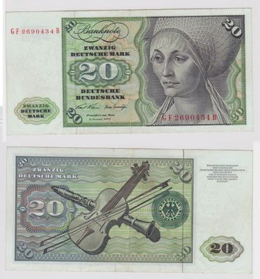 T147209 Banknote 20 DM Deutsche Mark Ro. 271b Schein 2. Jan. 1970 KN GF 2690434 B