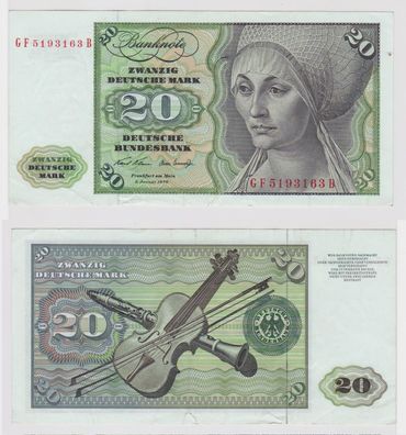 T148262 Banknote 20 DM Deutsche Mark Ro. 271b Schein 2. Jan. 1970 KN GF 5193163 B