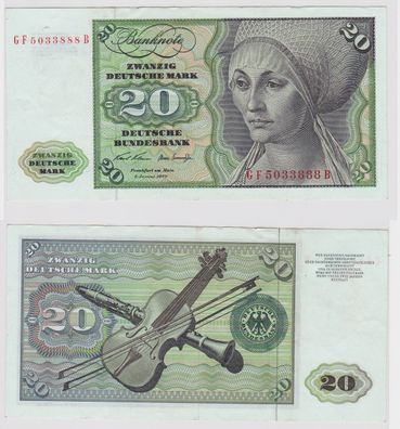 T147828 Banknote 20 DM Deutsche Mark Ro. 271b Schein 2. Jan. 1970 KN GF 5033888 B