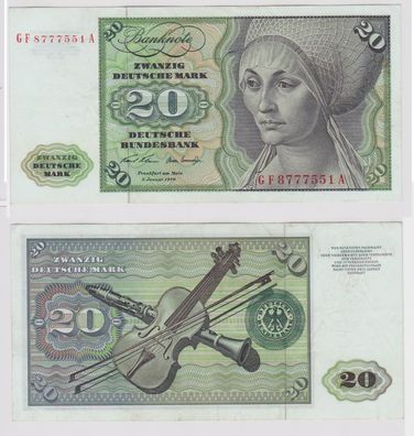 T148086 Banknote 20 DM Deutsche Mark Ro. 271b Schein 2. Jan. 1970 KN GF 8777551 A