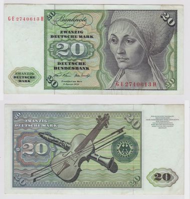 T147838 Banknote 20 DM Deutsche Mark Ro. 271b Schein 2. Jan. 1970 KN GE 2740613 H
