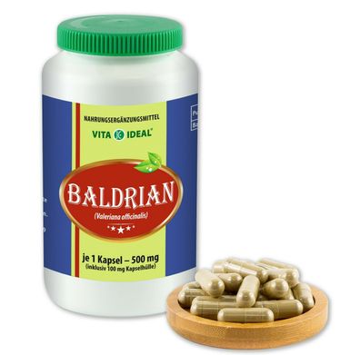 Vitaideal ® Baldrian Kapseln je 500mg ohne Zusatzstoffe von NEZ-Diskounter