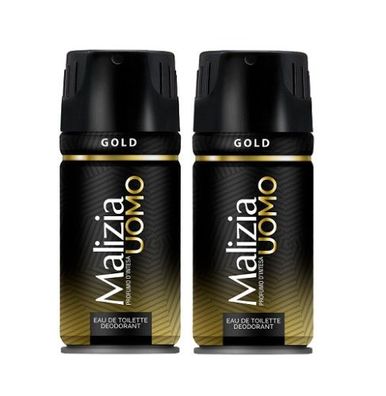 Malizia Uomo Gold Deo 2 x 150ml Deodorant Eau de Toilette Spray