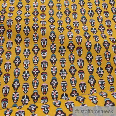 Stoff Baumwolle gelb Afrikanische Maske bunt Afrika Baumwollstoff leicht weich