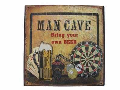 Blechschild "Man Cave" Männerhöhle Dart Poker Biliard Kneipe Diner 30x30cm neu