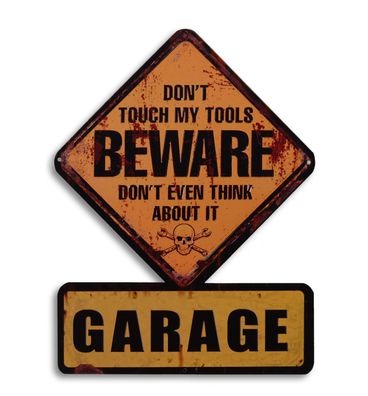 Blechschild "Beware" Kfz Reparatur Werkstatt Garage Werkzeug Tools 40x30cm neu