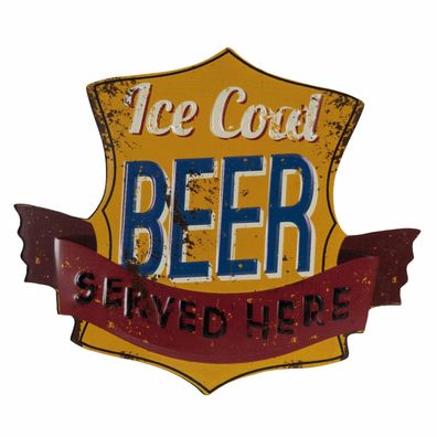 Blechschild "Ice Cold Beer" Wappen Bier Bar Kneipe Diner Pub 35x30cm NEU