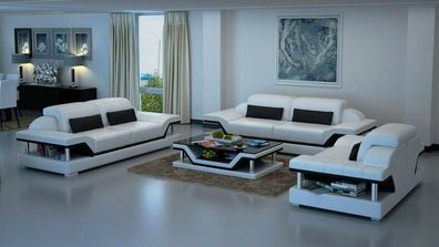 Leder Polster Couchen Sofa Luxuriöse Sofagarnitur 3 + 2 + Couchtisch Garnitur Neu