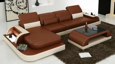 Braune L Form Sofa Couch Polster Garnitur Wohnlandschaft Design Ecksofa Leder