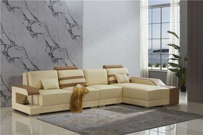 Ledersofa L-Form Couch Wohnlandschaft Ecksofa Garnitur Design Modern Sofa Beige