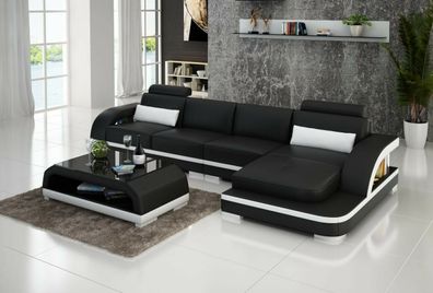 Ledersofa L-Form Couch Wohnlandschaft Ecksofa Garnitur Design Modern Sofa Orange