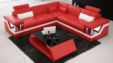 Couch Ecksofa Leder Wohnlandschaft Garnitur Design Modern Sofa L-Form Rot Möbel
