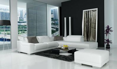 Designer Sofa Couch Ecksofa mit Hocker Polster Garnitur Wohnlandschaft L-Form