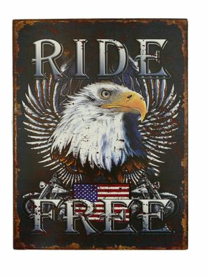 Blechschild "Ride Free" Highway Harley Biker Motorrad Eagle Adler 33x25cm Neu