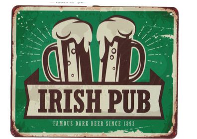 Blechschild "Irish Pub" Beer Bier Diner Bar Kneipe Kiosk Guinness 20x25cm neu