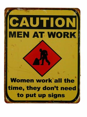 Blechschild "Men at Work" Achtung Warnung Baustelle Hinweisschild 25x20cm NEU