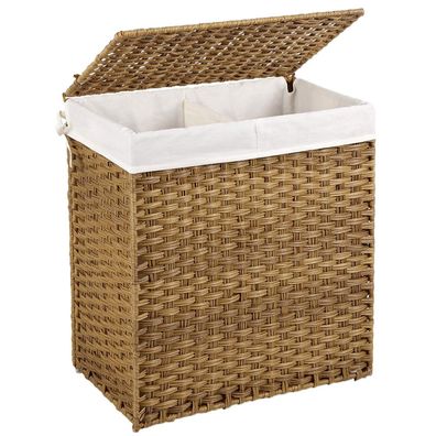 Nancys Bambus Wäschekorb mit zwei Fächern - 100L - Wäschekörbe mit Deckel - Hand