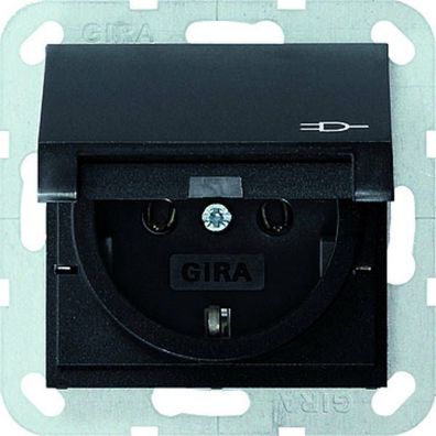 Gira E2 System 55 Steckdose mit Klappdeckel Schwarz matt 0454005
