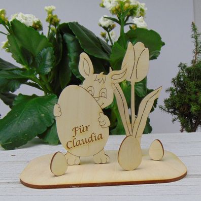 Personalisierter Osterhase Tischdeko zum verschenken Ostereier, Tulpe aus Holz