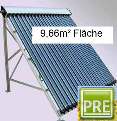 Röhrenkollektor Solaranlage 9,66m² für Flachdach für Warmwasser mit Heizung. prehalle