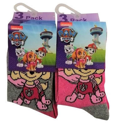 Nickelodeon Paw Patrol 6er Pack Kinder Socken Skye im Heldenkostüm Pink/ Grau (23