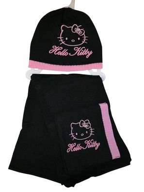 Hello Kitty Winter-Set mit Mütze Schal mit Strassstein für Kinder, Mädchen Schwa