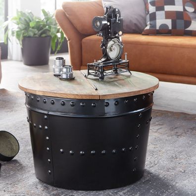Wohnling Couchtisch Massivholz Ø 60 cm Wohnzimmertisch Schwarz Rund Sofatisch