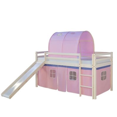 Hochbett Spielbett Kinderbett Rutsche Vorhang pink 90x200 Jugendbett Kiefer 1567