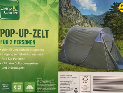 Pop-Up Zelt Wurfzelt Automatikzelt Strandzelt Campingzelt 2 Personen Zelt Blau