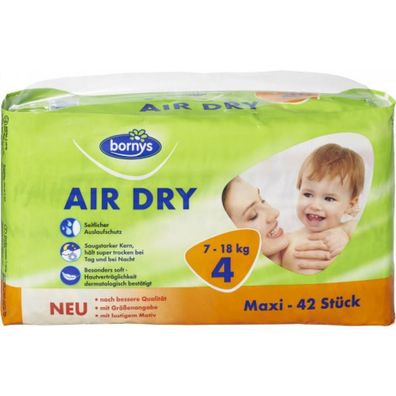 0,34 Euro pro St?ck Bornys Windeln Air Dry Maxi Gr??e 4 Babywindeln 42 St?ck