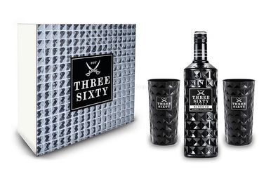 Three Sixty Geschenkset - Three Sixty Black Vodka 0,7L (42% Vol) + 2x Gläser schwarz