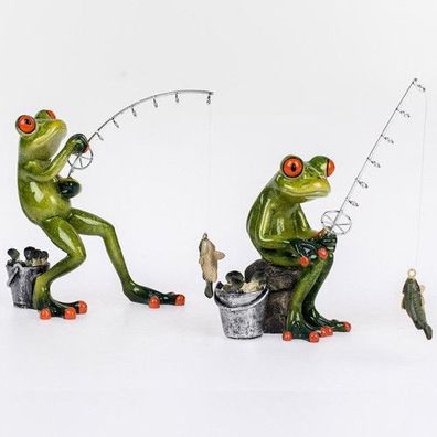Formano Deko Figur Frosch Angler sitzenend oder stehend mit Angel, Fisch, Eimer