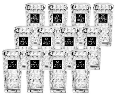 Three Sixty Vodka Glas Gläser-Set - 12x Longdrink-Gläser eckig