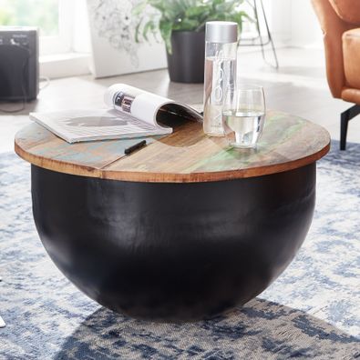 Wohnling Couchtisch Massivholz Ø 60 cm Wohnzimmertisch Schwarz Rund Sofatisch